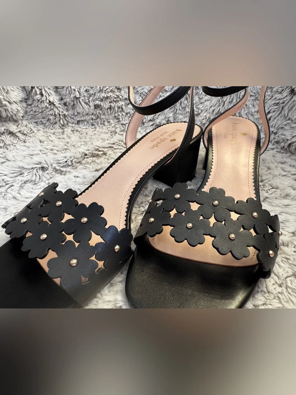 Kate Spade New York Daisy Mid Sandal for Women Black Block Heel 9.5B